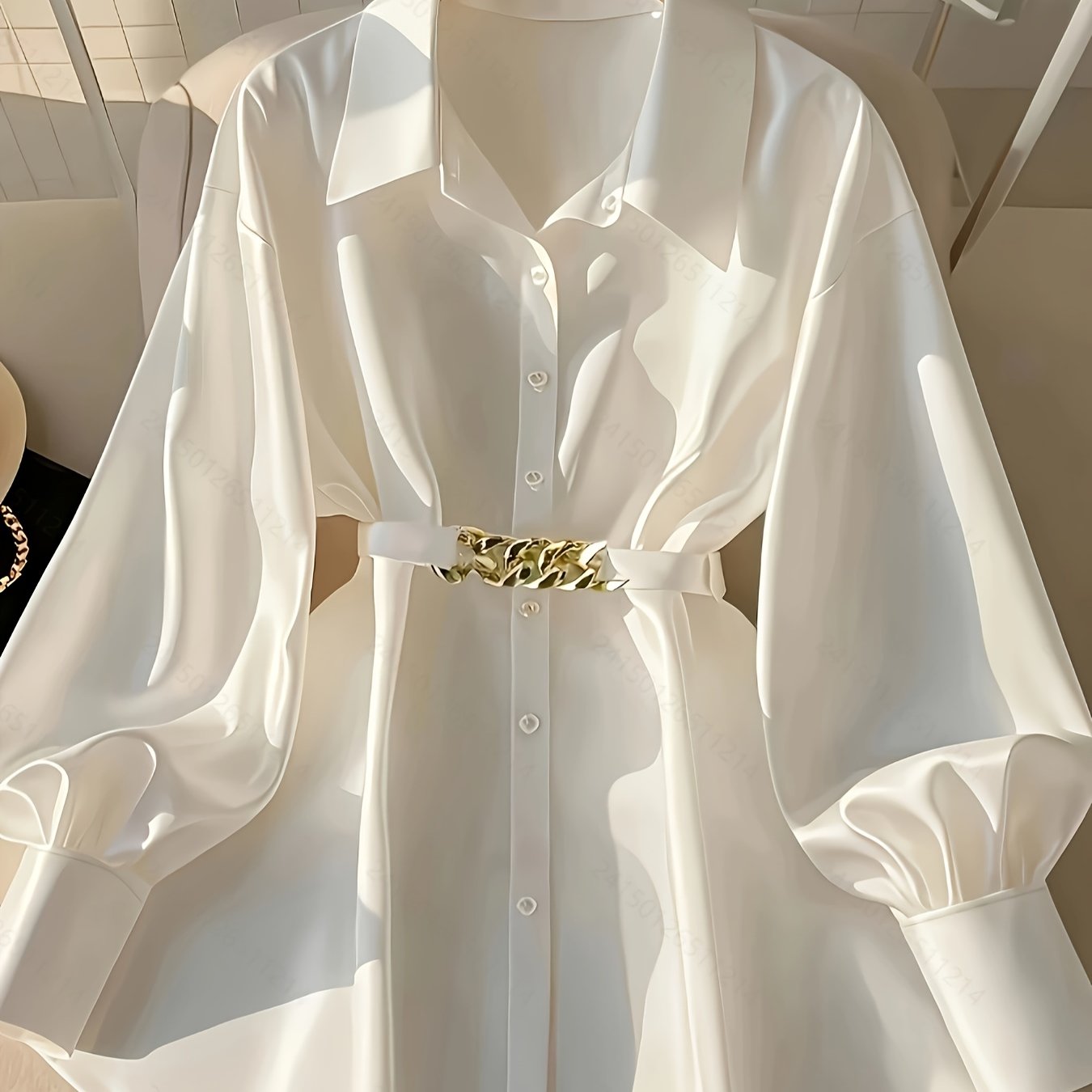 Vacation Style Women's Spring/Autumn Casual Loose Single-Breasted Buttoned Blouse with Belt, Fashionable Shirt Top