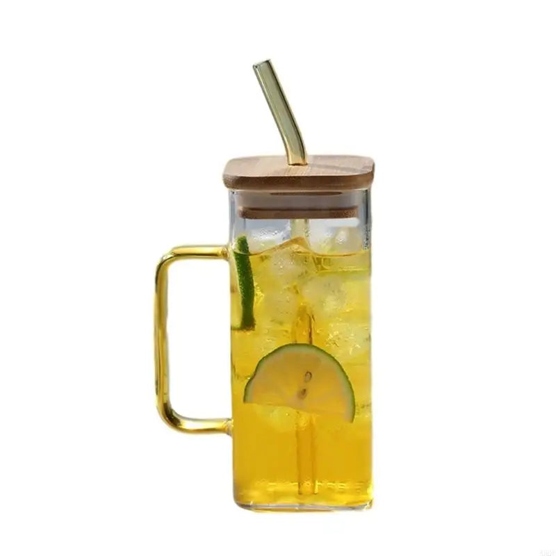 A52C Square Drinking Cup Creative Cocktails Glasses Colorful Handle Glass Cup for Coffee Milk Juice Heat Resistants Drinkware
