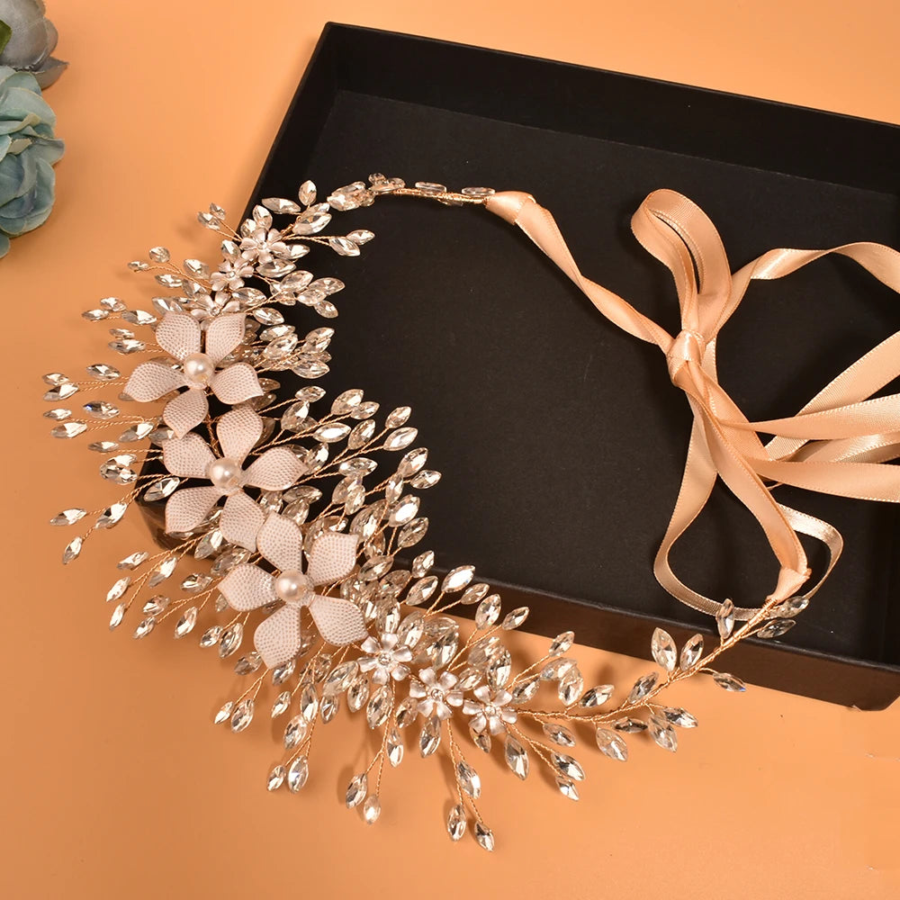 S509 Luxury Rhinestone Bridal Belt, Silver Gold Bridal Sash with White Ribbon Wedding Dresses Belt for Women, Bride, Bridesmaids