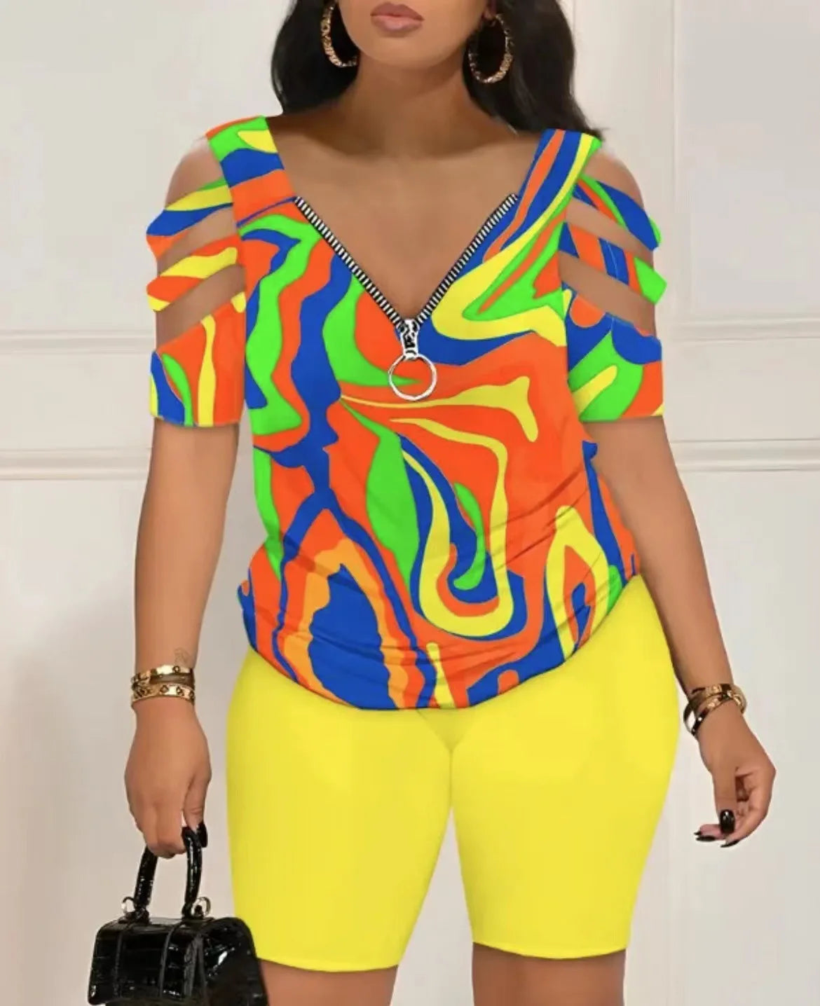 2025 Fashion Sexy Out T Shirt And Shorts 2 Piece Sets Women Outfit Summer Casual Loose Print T Shirts Two Piece Set For Women