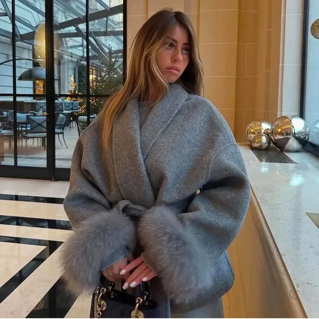 Women's Casual Solid Lapel Lace Up Woolen Coats Fashionable Single Breasted Pocket Loose Outwear 2025 Ladies High Street Jackets