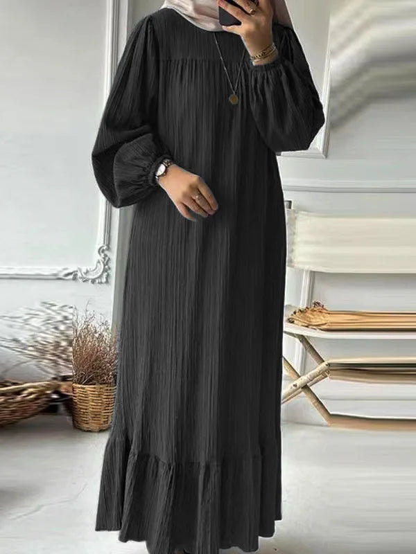 Muslim Women's Robe Spring Autumn Fashion Long Sleeve Retro Dresses Turkey Abaya Ruffle Edge Hem Kaftan Eid Mubarek Robe 