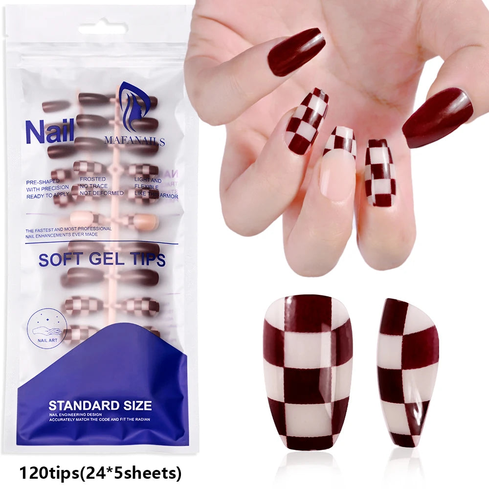 120Pcs Medium Long Square Acrylic French Fake Nails Full Cover Wearable French Press on Nails for Women Mixed Size False Nails