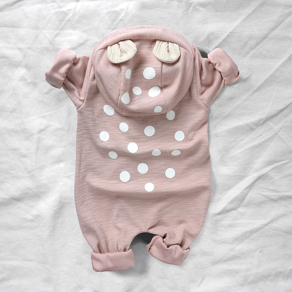 2025 Spring Autumn Cute Baby Romper Soild Cotton Deer Patches Hooded Clothes Newborn Boy Girl Onesie Infant Jumpsuit Outwear