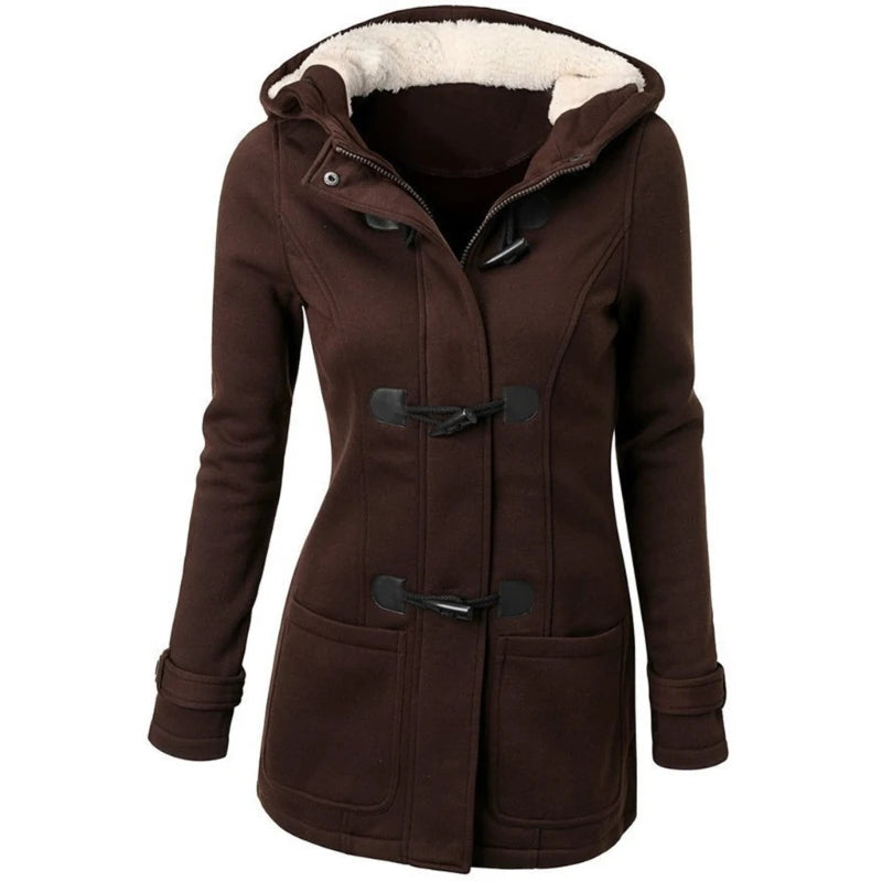 Womens Winter Hooded Cardigans Hooded Horn Button Jackets Fleece Coat Outerwear Dropship