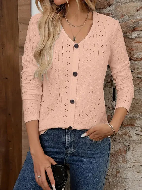 Womens Long Sleeve Tops 2023 Lace Crochet Casual Shirts Button Down V Neck Blouses Dressy Trendy Fashion Fall Clothes