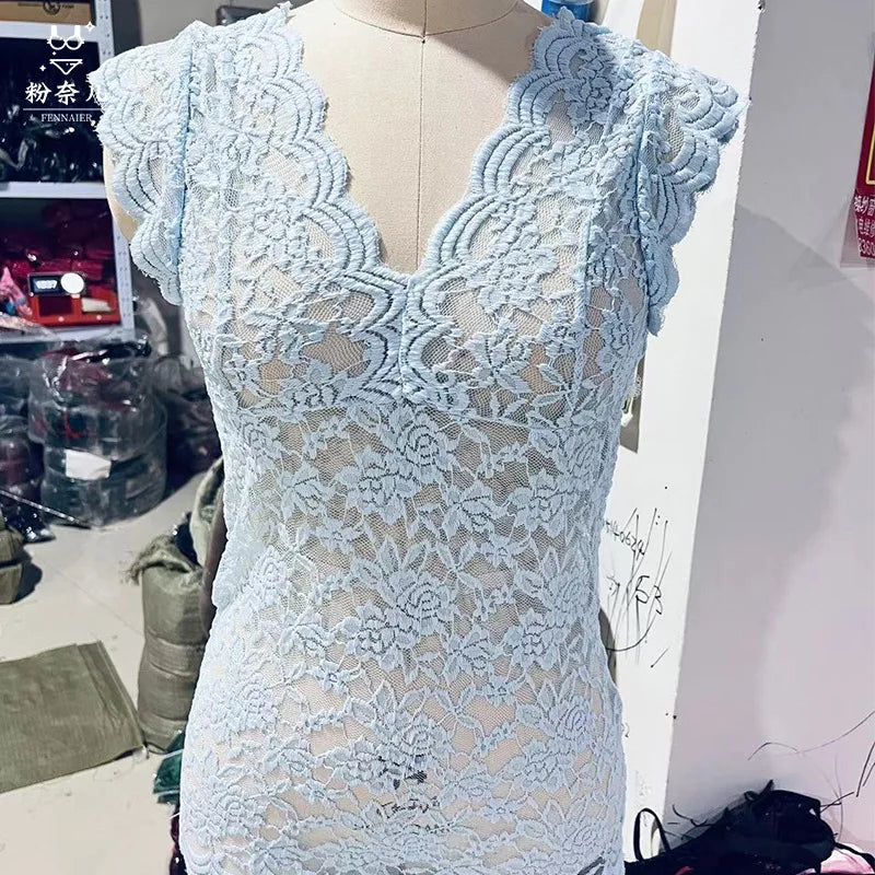 Sexy Deep V Neck Sleeveless Lace Blouse Shirts Summer Fashion Women Lace Patchwork Pullover Tops XCDZ-540738