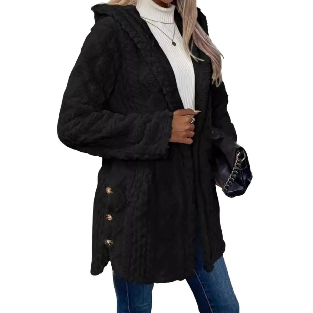 Hooded Plush Jacket Stylish Women's Hooded Cardigan Jacket for Fall Spring Casual Sporty Outerwear with Long Sleeves