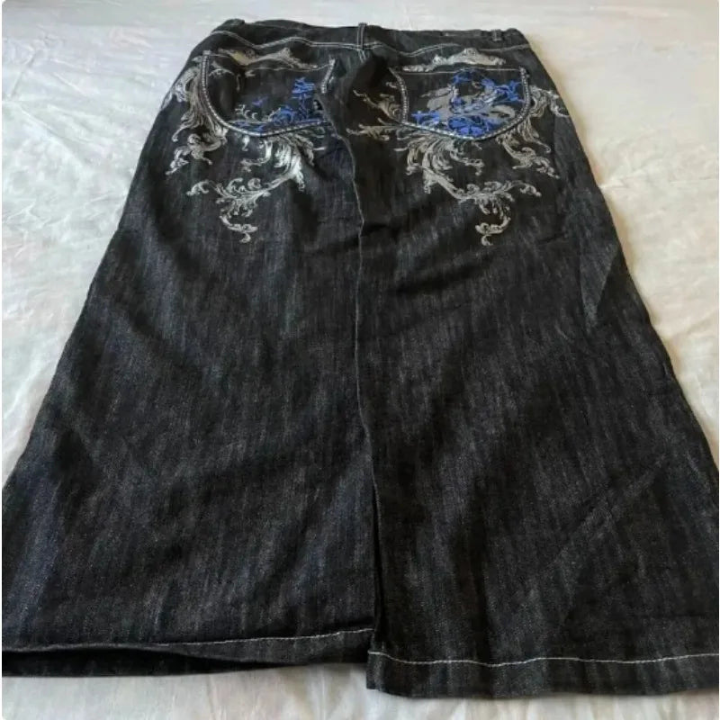 American Y2K Wings Geometric Embroidery High Quality Slim Jeans for Women Y2K Street Wear Trendy Casual goth high waisted jeans