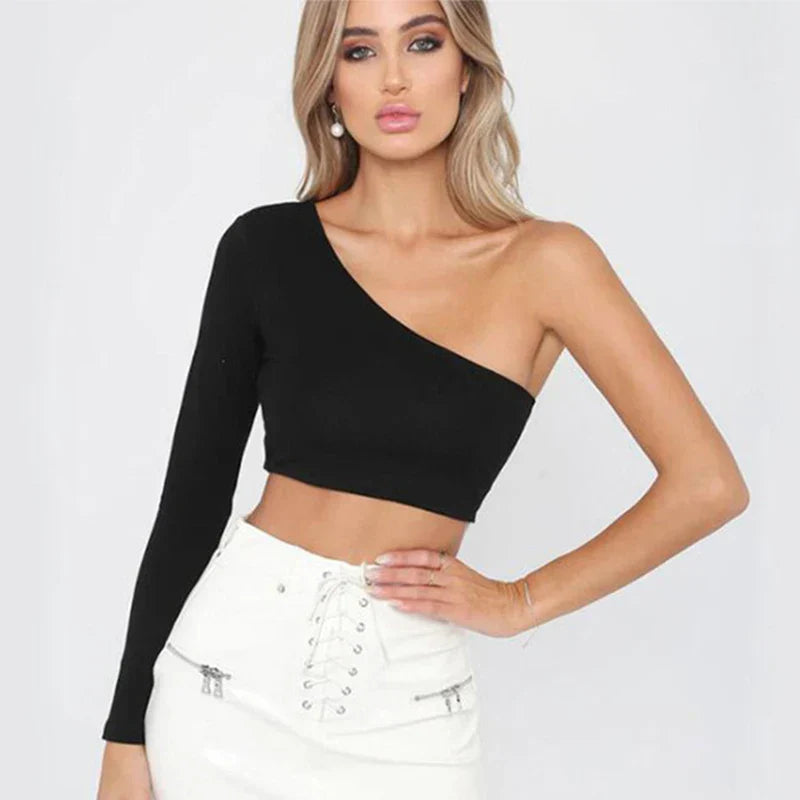 Sexy One Shoulder Crop Top