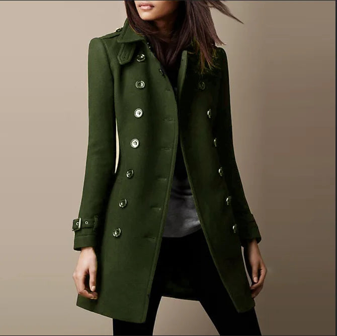 Winter Ladies Woolen Jackets Double Breasted Flap Lapel Lined Top Coat Solid Slim Elegant Womens Outerwear 2024