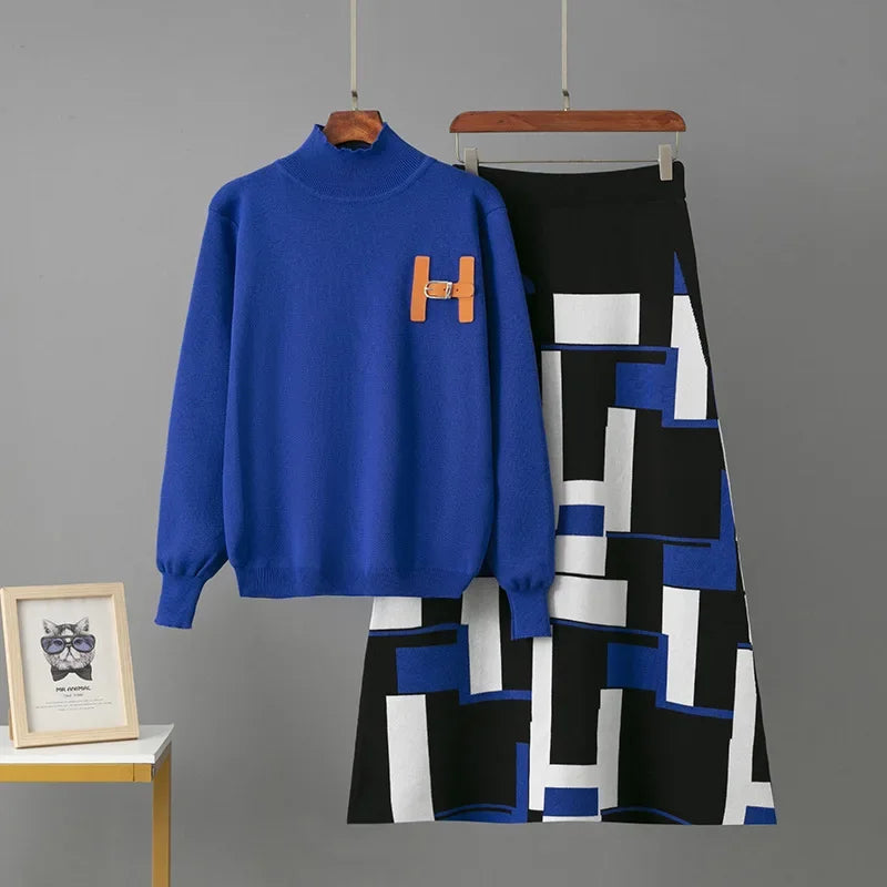 LISM winter two piece set for womam suit elegant sweater new in matching sets letter half body mid length skirt set New dress