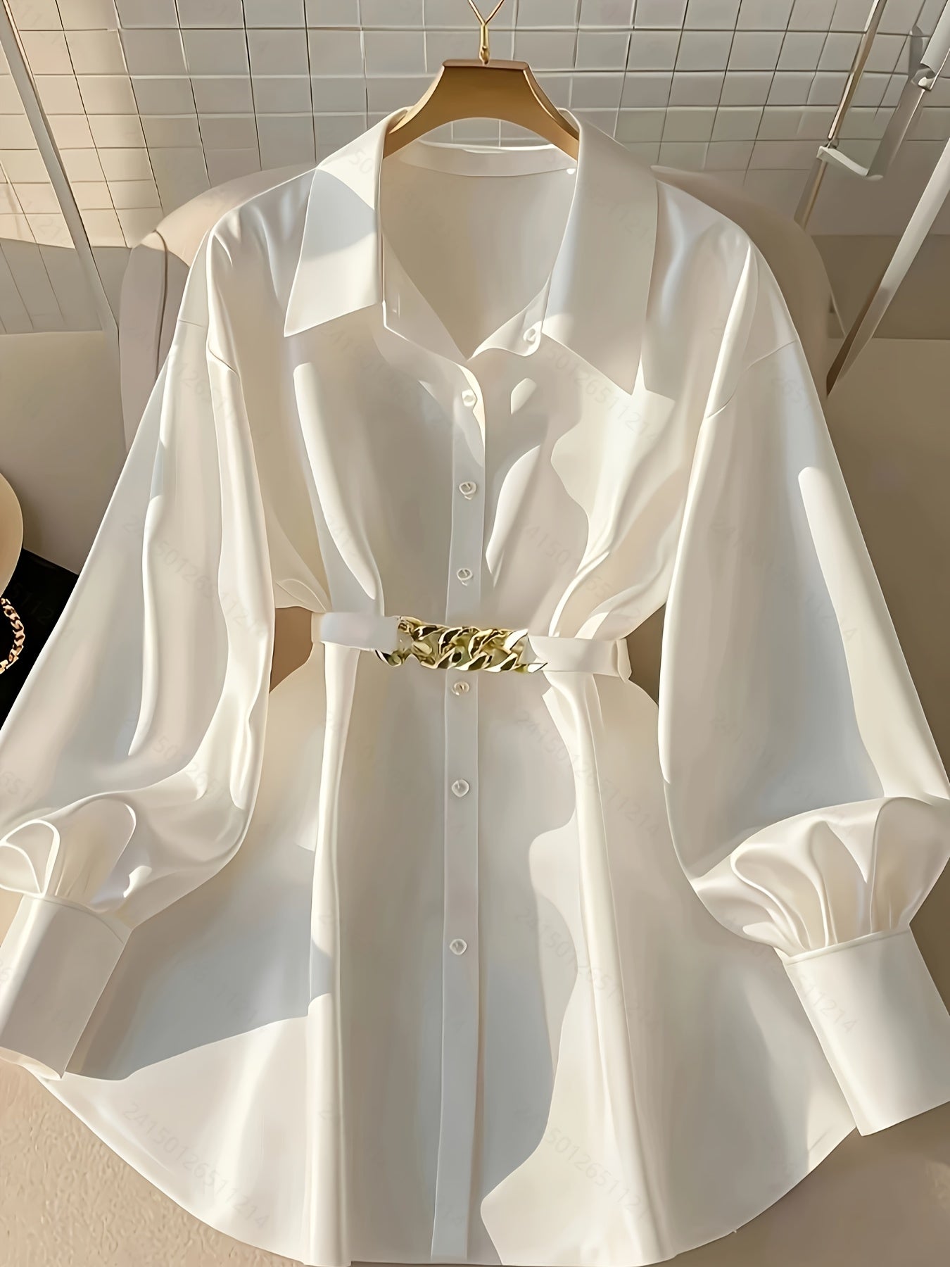 Vacation Style Women's Spring/Autumn Casual Loose Single-Breasted Buttoned Blouse with Belt, Fashionable Shirt Top