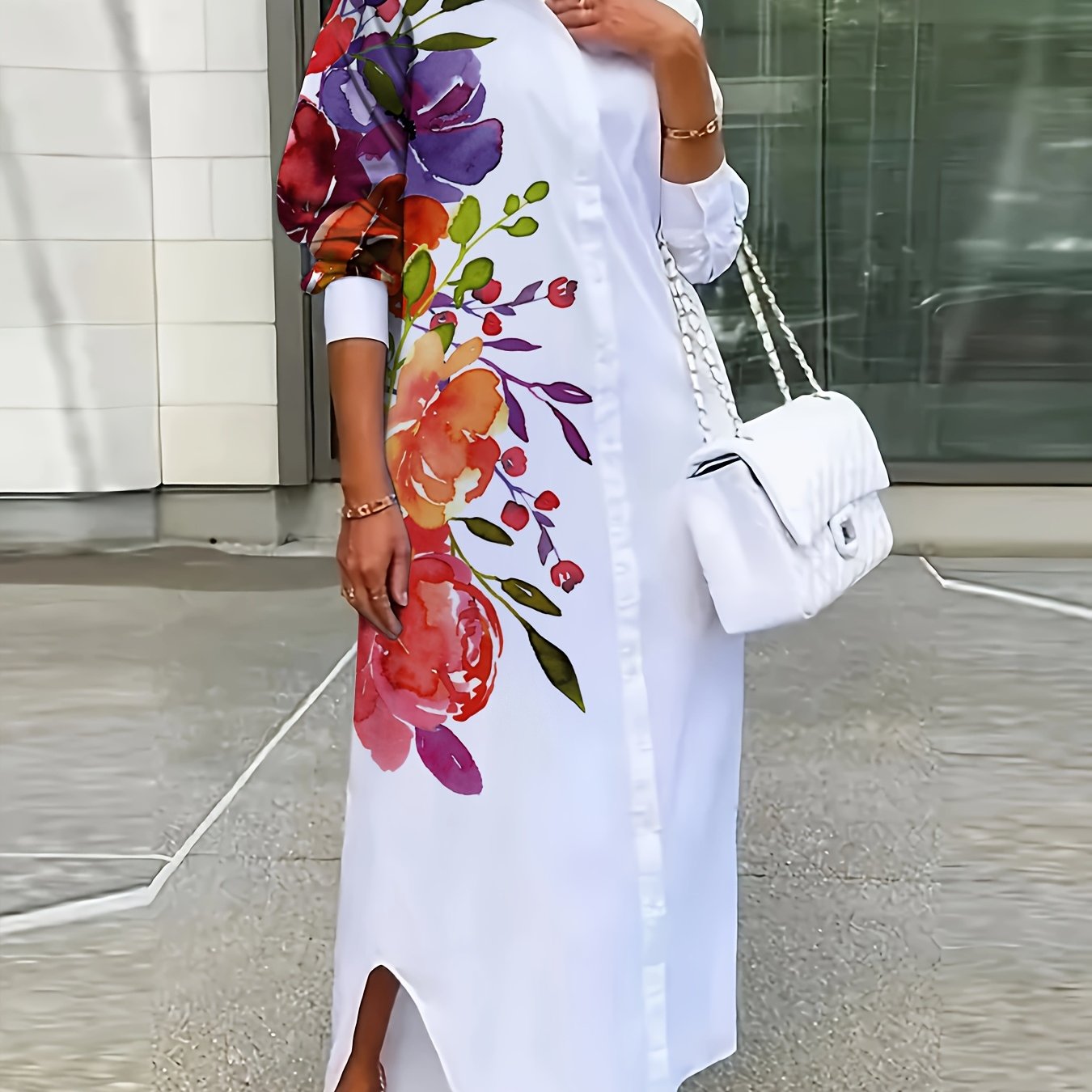 Women's Plus Size Floral Print Shirt Dress - Elegant Collared Long Sleeve Machine Washable A-Line Midi Dress for Spring Summer Fall, Casual to Semi-Formal Wear, Seasonal Fashion, Foldover Collar, Nontransparent Fabric, No Stretch Material, Fall Outfit, Du