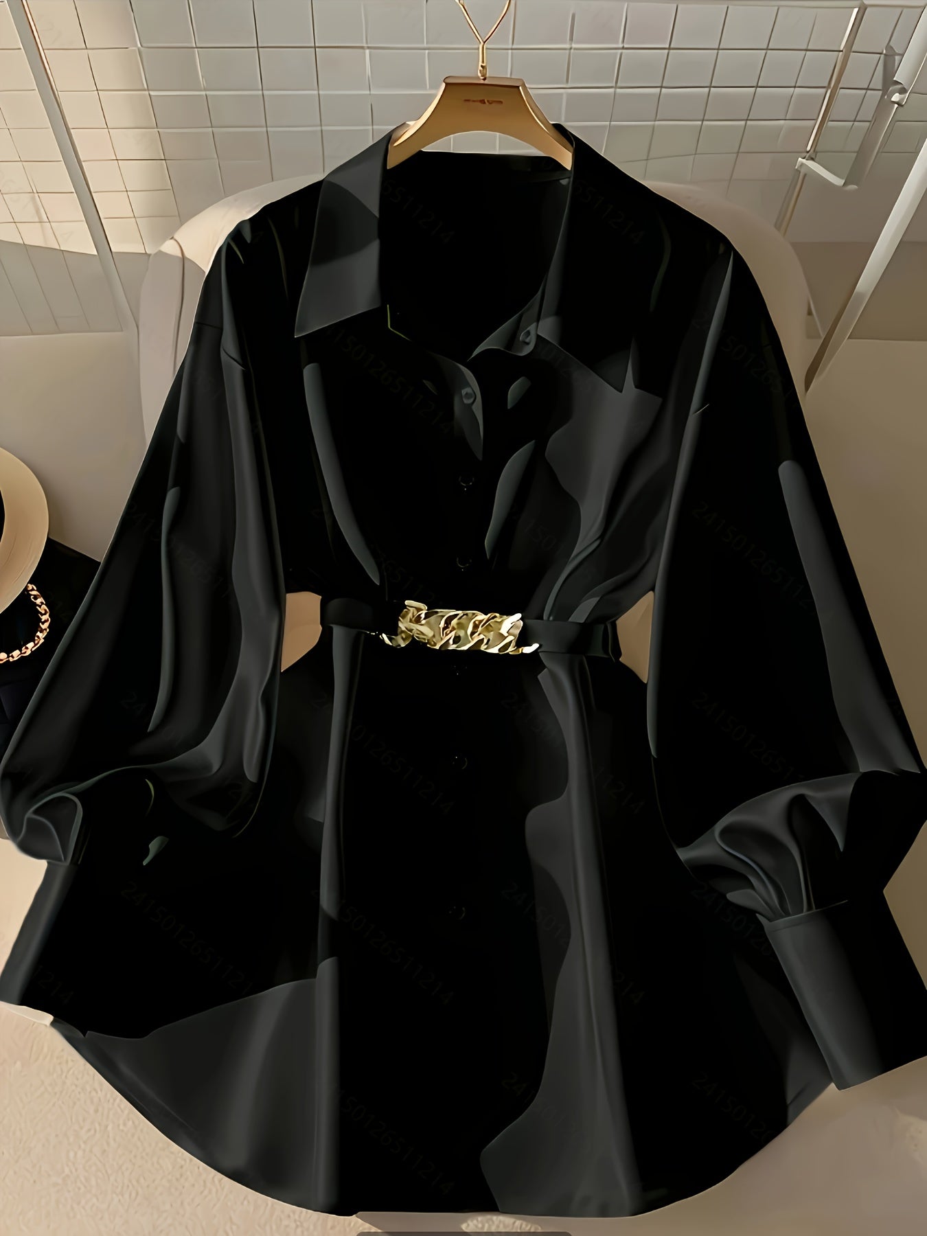 Vacation Style Women's Spring/Autumn Casual Loose Single-Breasted Buttoned Blouse with Belt, Fashionable Shirt Top