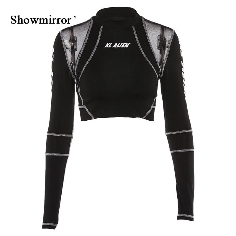 Showmirror Techwear Biker Wear Mesh T-shirt Black