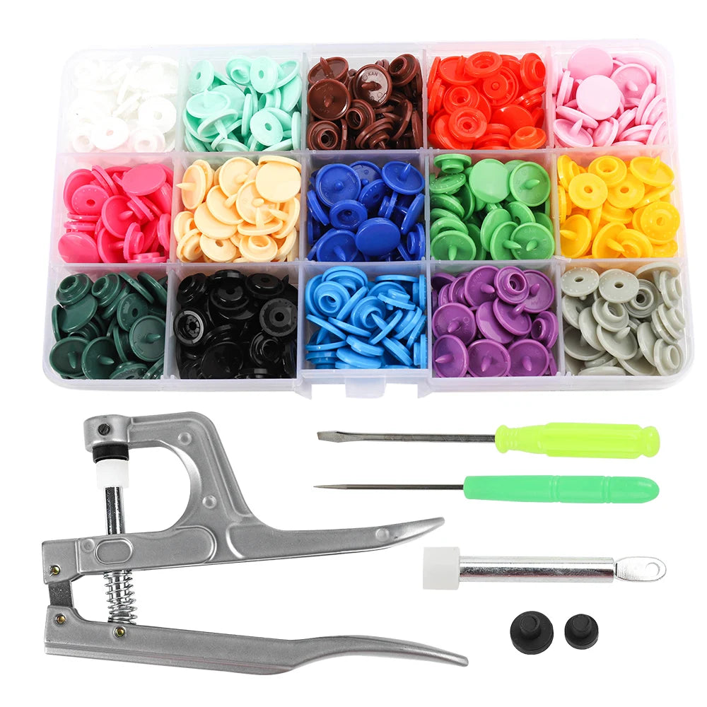 360 Sets T5 Plastic Snap Button with Snaps Pliers Tool Kit & Organizer Containers,Plastic Pressure Seam Snap, Button Press Studs