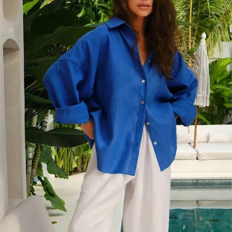 Ammug White Women's Shirt Long Sleeve Elegant Solid Blouse Woman Vintage Summer Loose Shirts for Women Basic Top Collar