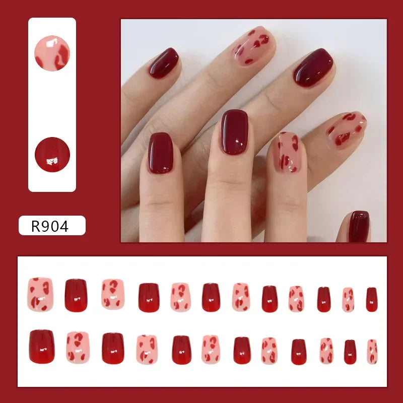 Platinum Maple Leaf Fake Nail with Jelly sticker Press on False Nails Wearable Round Head Oval Full Cover Nail Tips