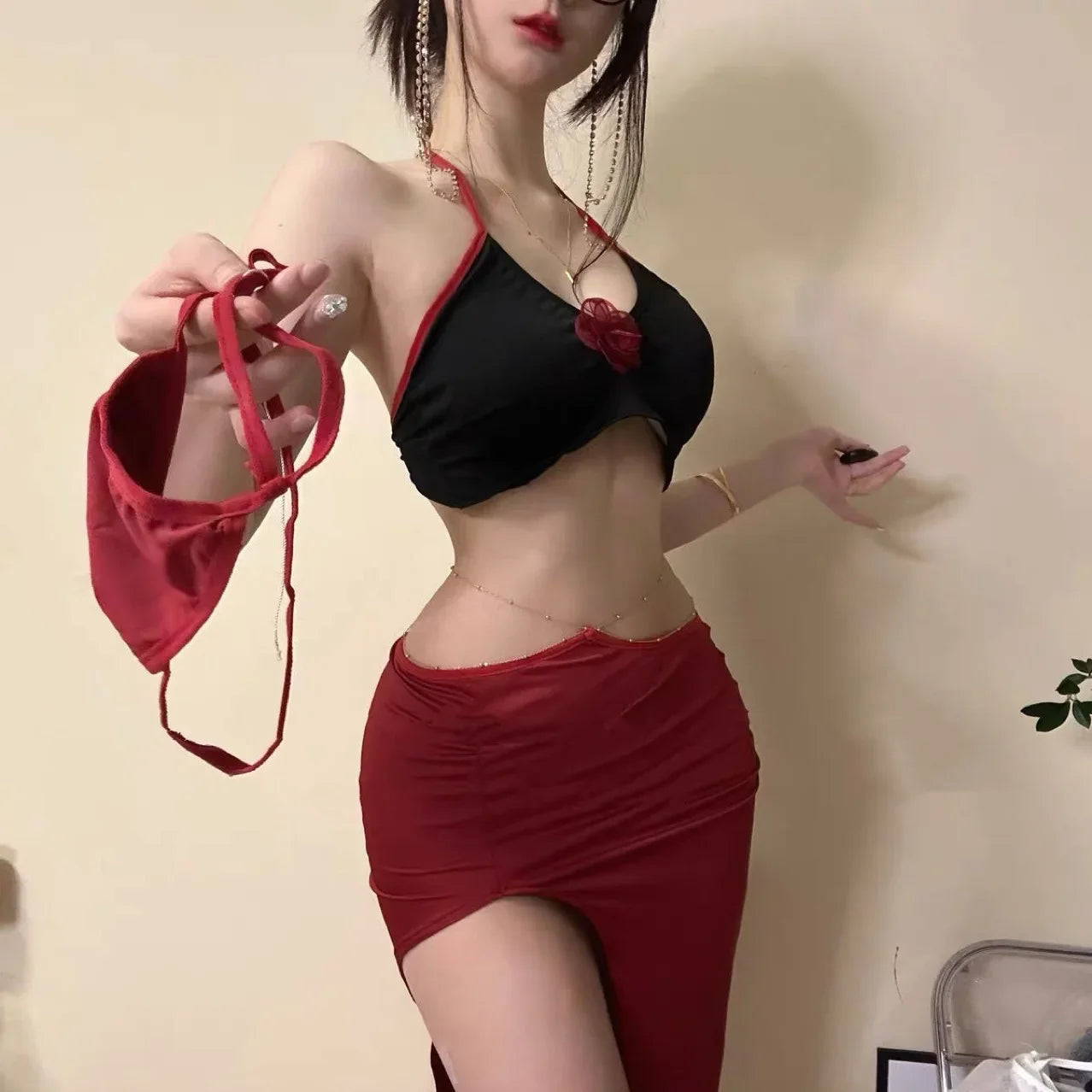 Red Rose Hanging Neck Top