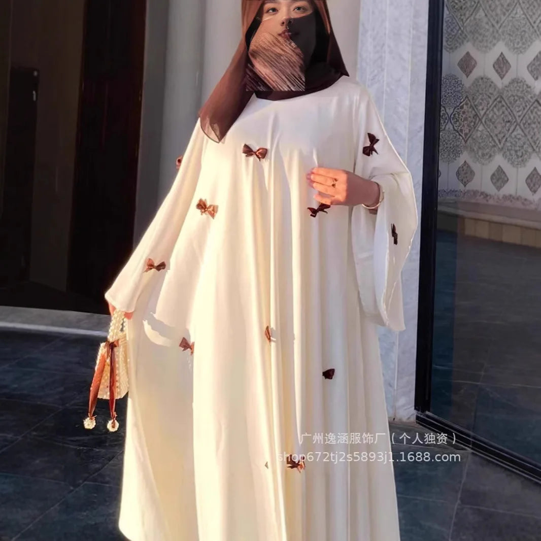 Women's dress Vintage Gentle Style Long Dress Puff Sleeve Women's Skirt Fairy Like Dresses Abaya Large Horn Sleeve Bow RobeDress