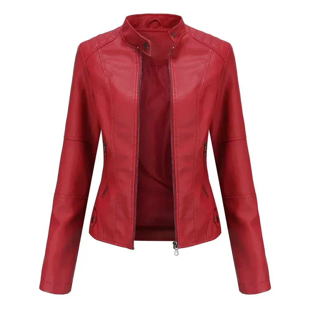 Faux Leather Jacket Women 2025 Autumn Spring Women's Moto Biker Jacket Red Black Coat Outerwear Brown Purple Blue 3xl 4xl Coffee