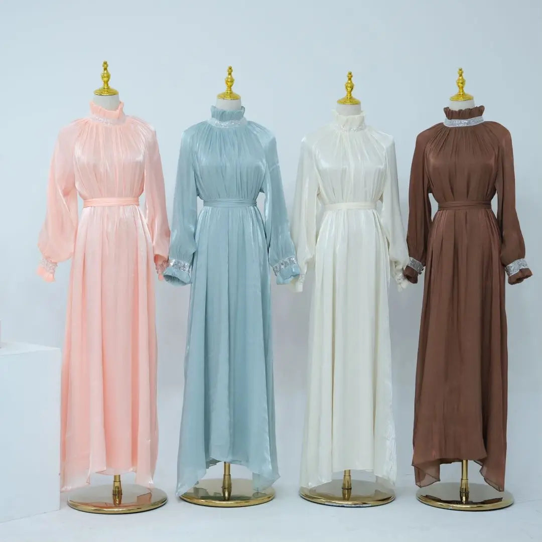 Uni Dubai Turkish Chic Sequins Belted Evening Party Long Dress Muslim Women Elegant Abayas Moroccan Kaftan Islamic Clothing