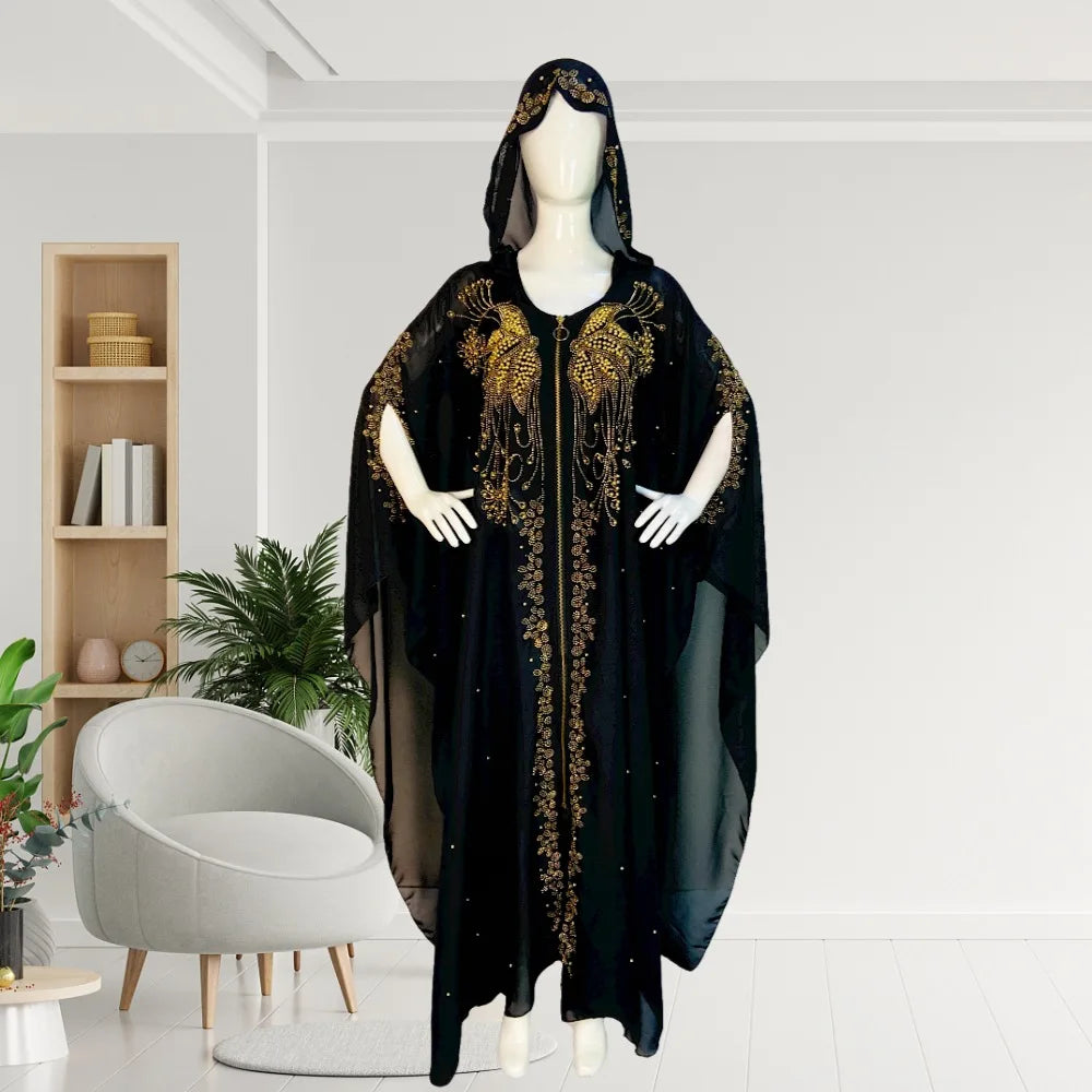 Dubai Abaya Dress for Women Muslim Chiffon Maxi Kaftan Dress African Evening Dresses Kimono Robe Islam Clothing Beads Luxury