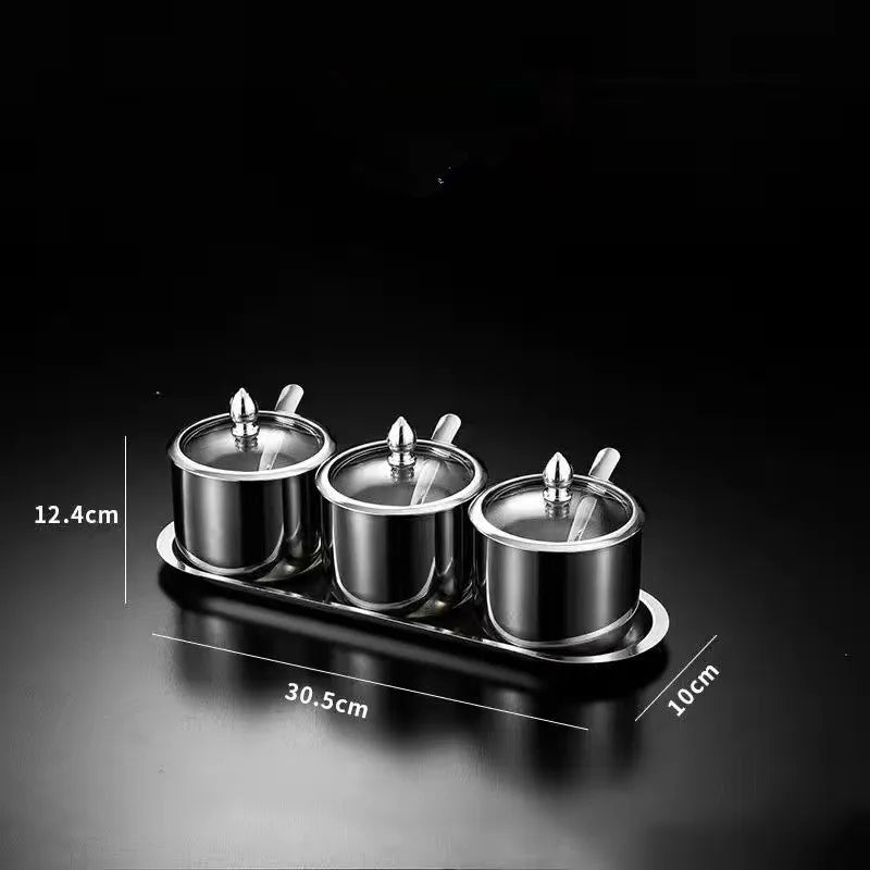 gold golden 304 Seasoning box bottle glass cap with spoon flavoring tank sauce bottle spice jar salt storage box soy sauce dish