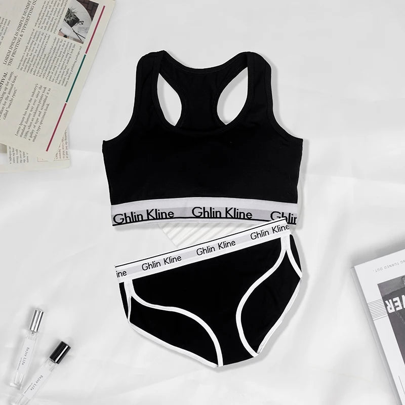 Fashion Sports Bra Panty Set Body Shaped Sponge Pad Vest with Underwear