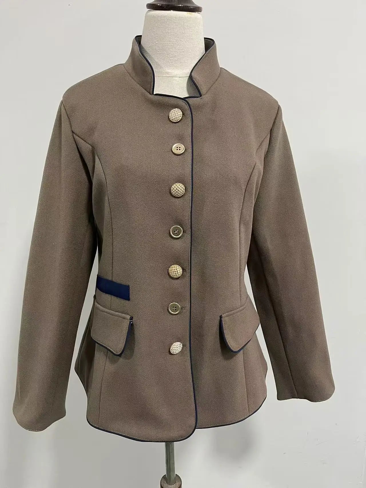 New Fashion Autumn/Winter Casual Long Sleeve Stand Collar Single Breasted Pockets Solid Color Slim Fit Jacket For Women,2 Colors