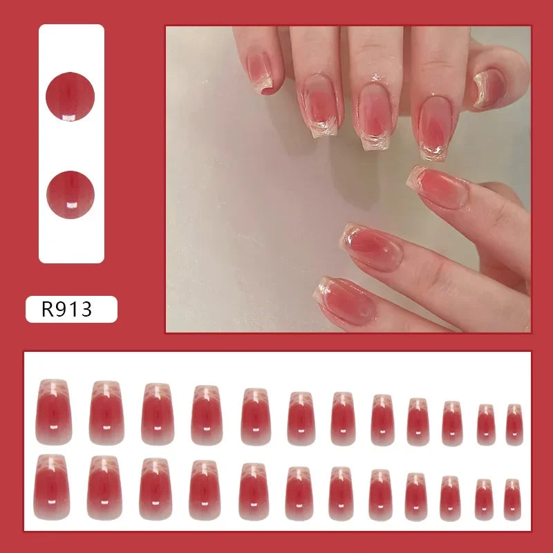 Platinum Maple Leaf Fake Nail with Jelly sticker Press on False Nails Wearable Round Head Oval Full Cover Nail Tips
