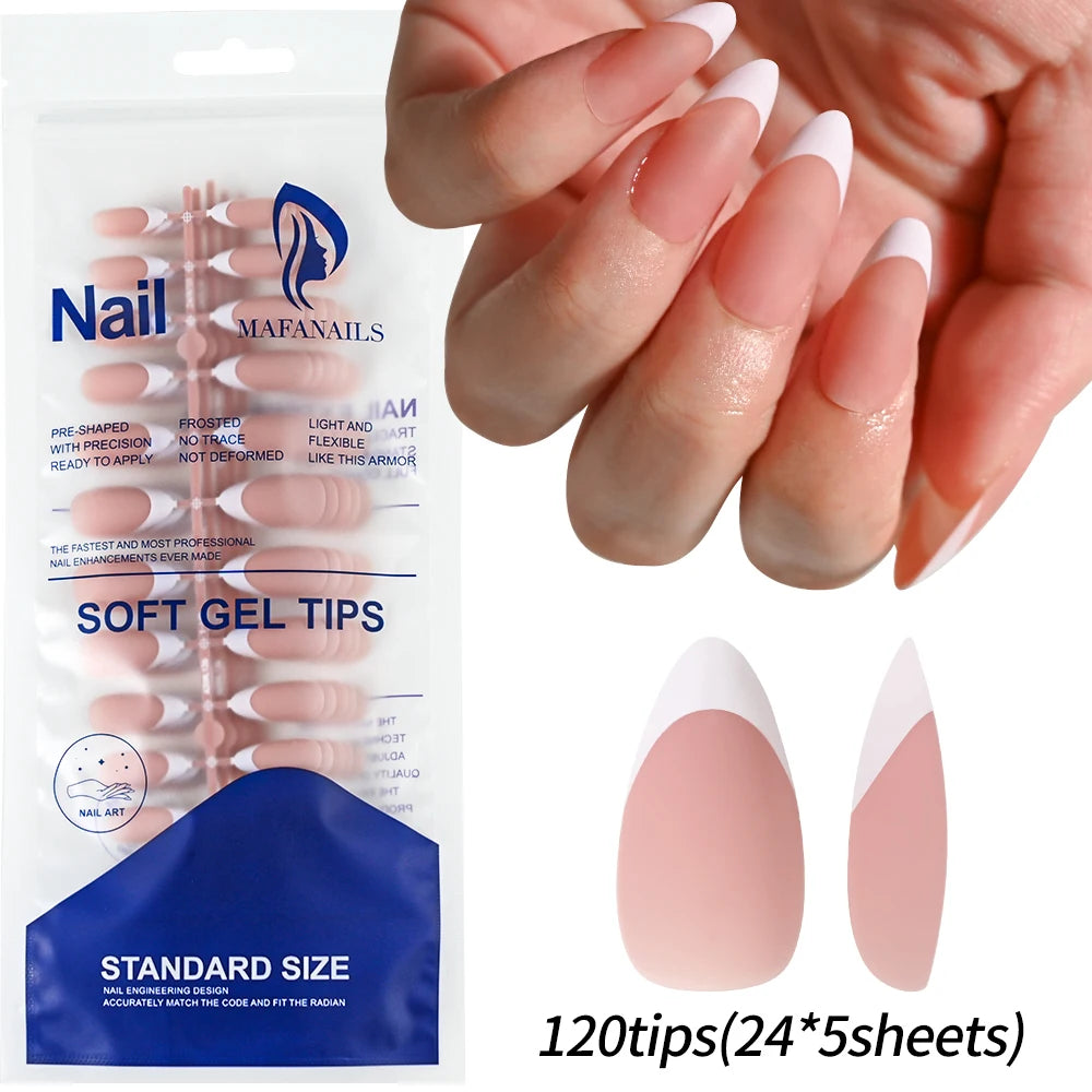 120Pcs Medium Long Square Acrylic French Fake Nails Full Cover Wearable French Press on Nails for Women Mixed Size False Nails