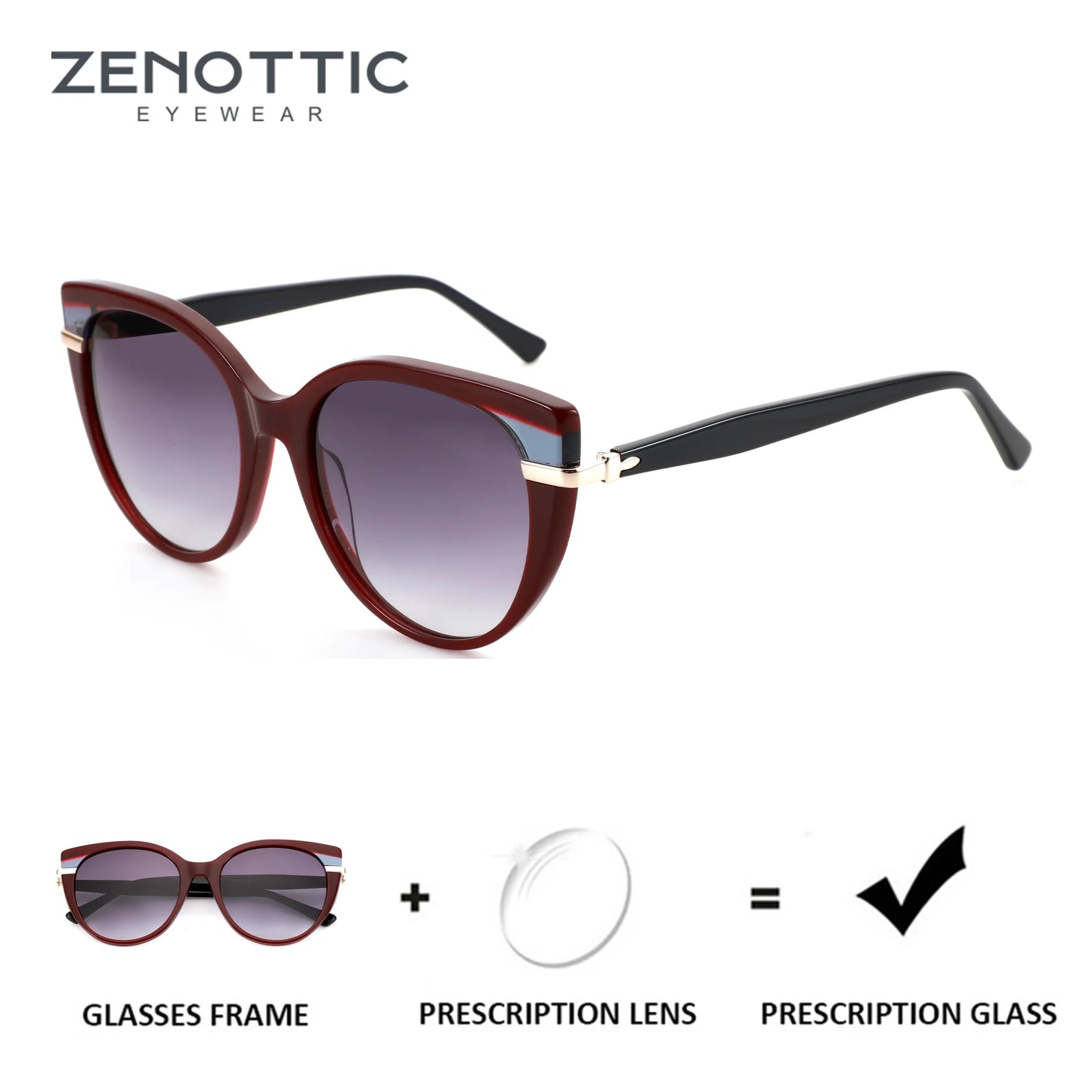 ZENOTTIC（ XL Size）Acetate Cat Eye Prescription Sunglasses for Women UV400 Polarized Sun Glasses Progressive Optical Shades
