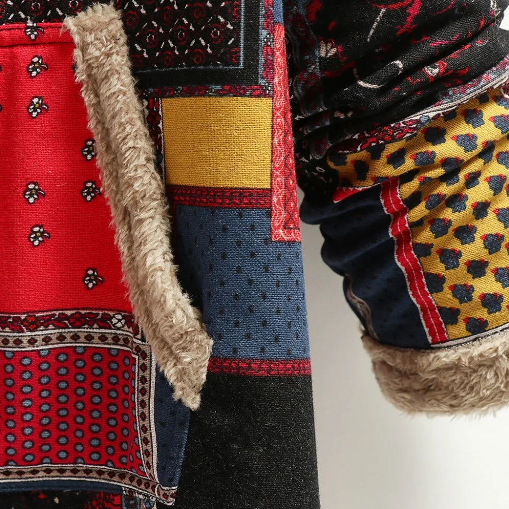 Women's Long Plush Jacket with Cotton and Linen Print Hooded Sweatshirt for Warmth, Winter New Style
