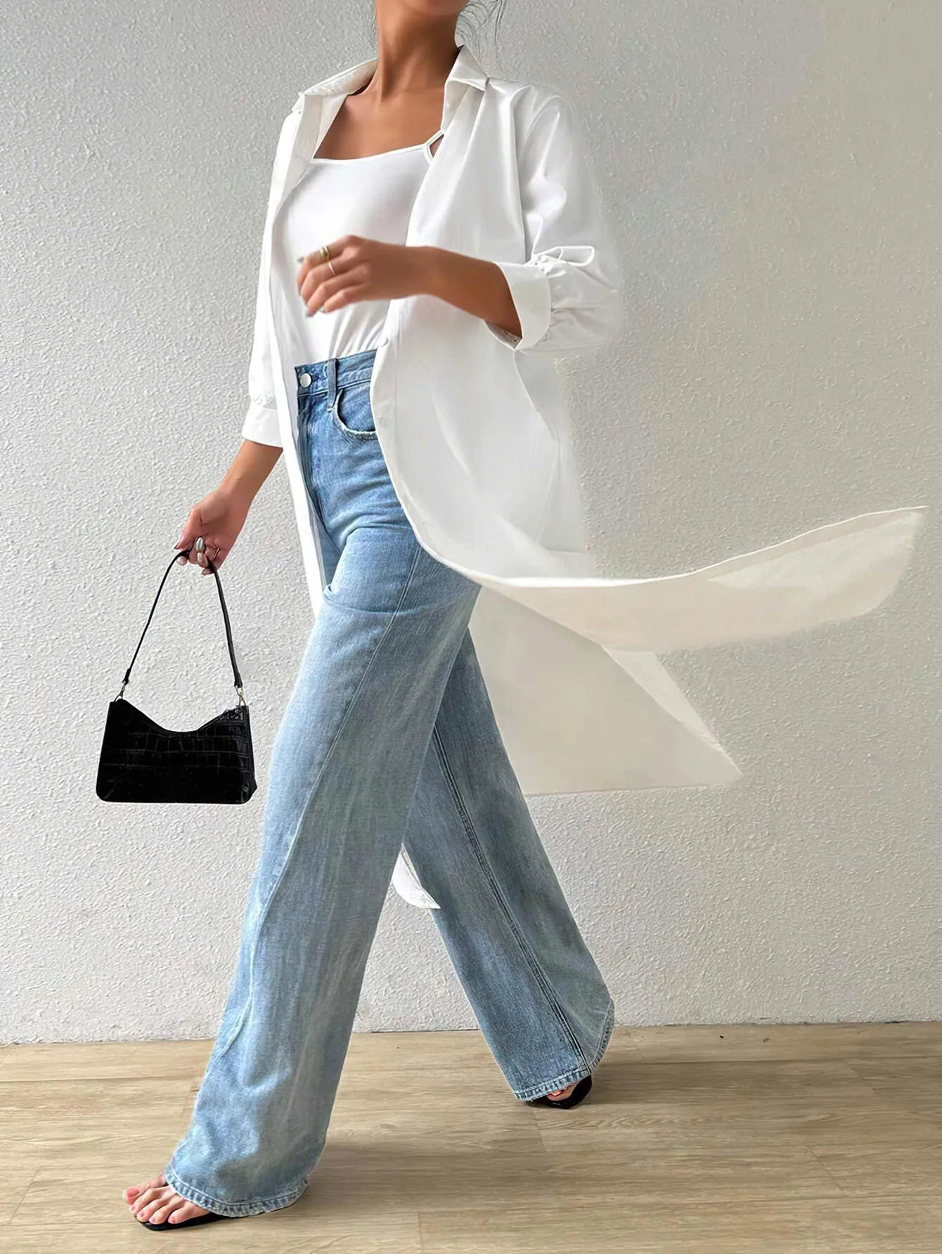 Women Turn Down Collar OL Business Maxi Shirts Tops Spring Autumn Female Simple Solid Color Button Loose Blouse Long Shirt Blusa