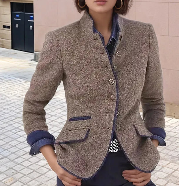 New Fashion Autumn/Winter Casual Long Sleeve Stand Collar Single Breasted Pockets Solid Color Slim Fit Jacket For Women,2 Colors