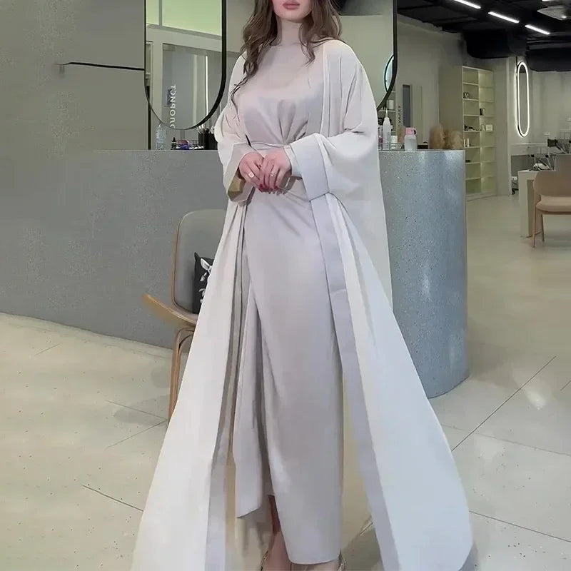 Ramadan Eid Abaya Dress for Women 2 Piece Set Women Dubai Saudi Islam Morocco Kaftan Party Long Robe Open Abayas Vestidos