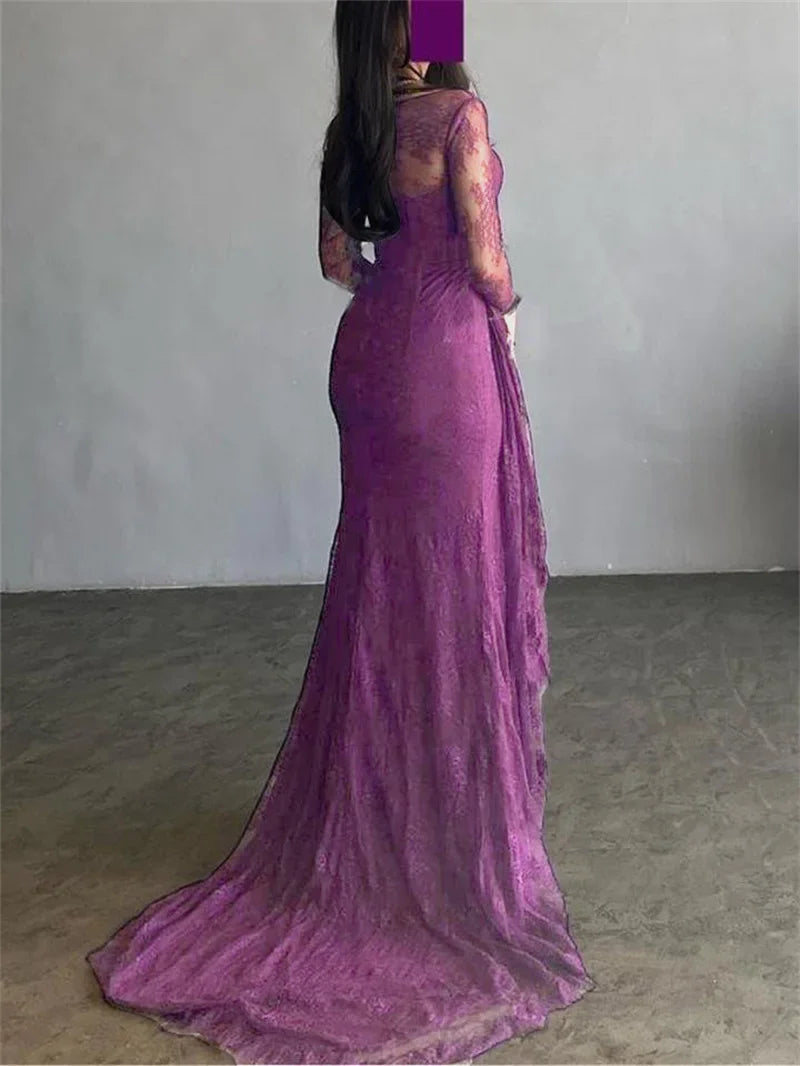 Modigirl 2025 Womens Black Wedding Dresses for Party Evening Formal Bodycon Autumn Floor-Length Elegant Woman Lace Long Dress