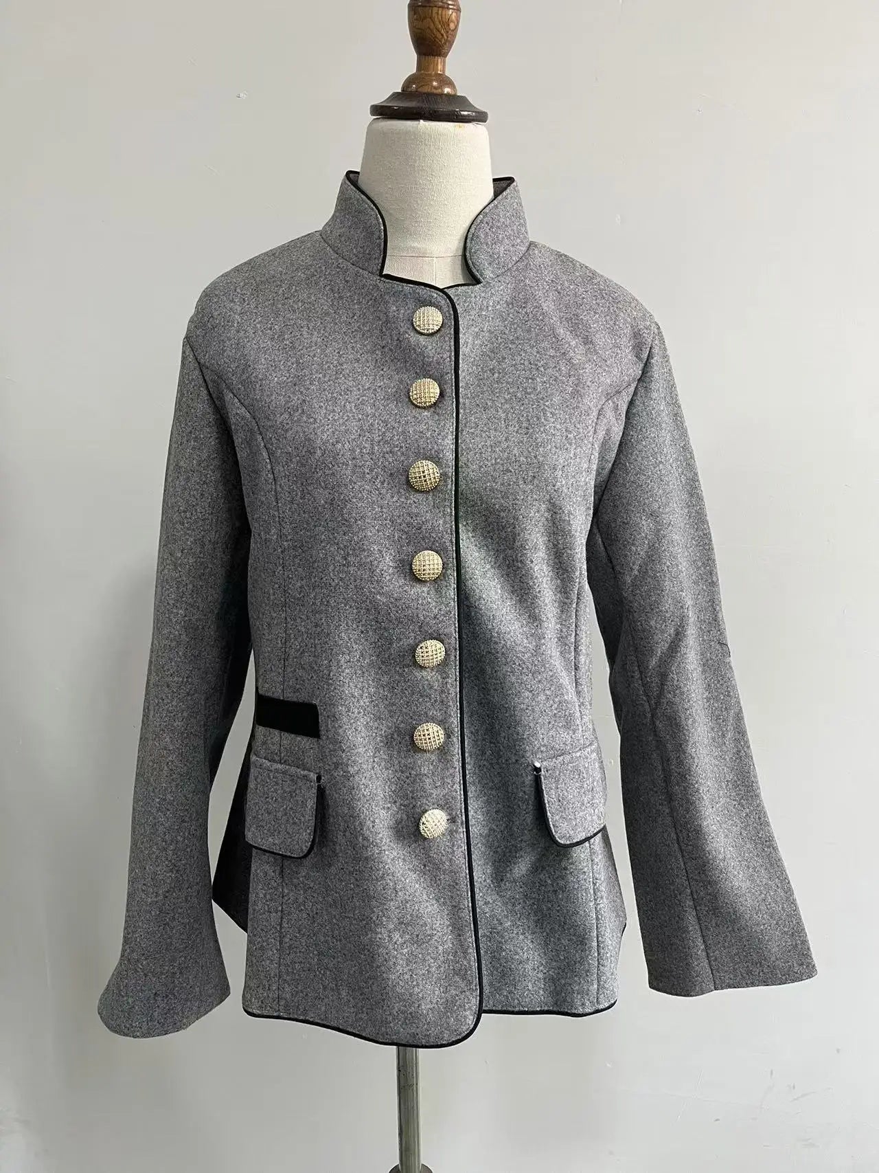 New Fashion Autumn/Winter Casual Long Sleeve Stand Collar Single Breasted Pockets Solid Color Slim Fit Jacket For Women,2 Colors