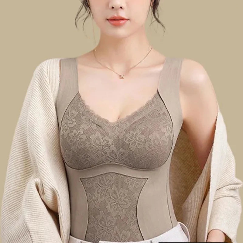 2pcs Woman Thermal Underwear Thermo Lingerie Winter Soft Warm Top Wear Thermo Vest Undershirt Intimate Lace with Bra Padded