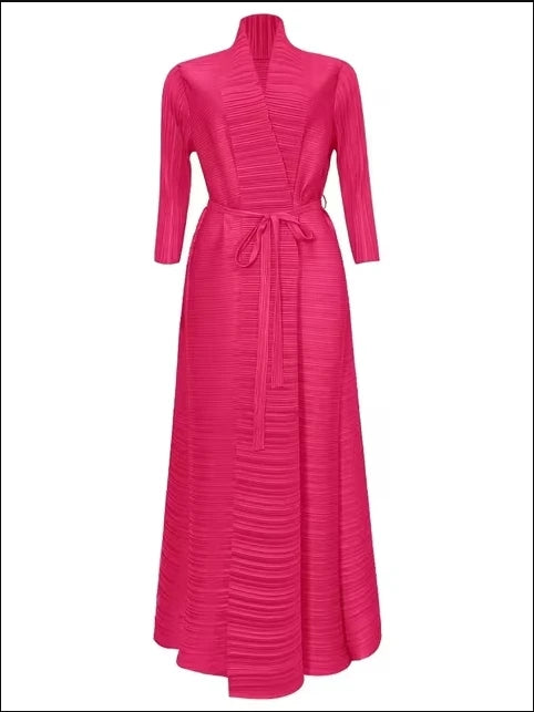 2025 Miyake Pleated abaya with Turn-down Collar, Long Sleeve, Vintage Printed Design, Plus Size