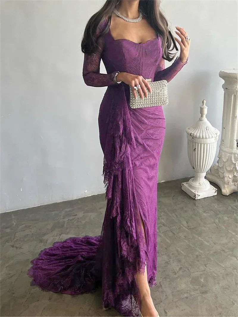 Modigirl 2025 Womens Black Wedding Dresses for Party Evening Formal Bodycon Autumn Floor-Length Elegant Woman Lace Long Dress