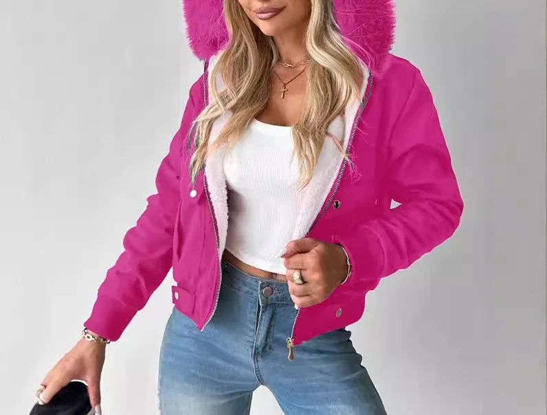 women jacket Short Streetwear Fashion Versatile Casual Zipper Thickened Long Sleeves Hooded coats for Female 2024 Autumn/Winter