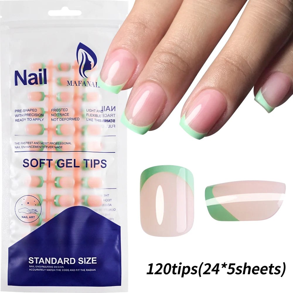 120Pcs Medium Long Square Acrylic French Fake Nails Full Cover Wearable French Press on Nails for Women Mixed Size False Nails