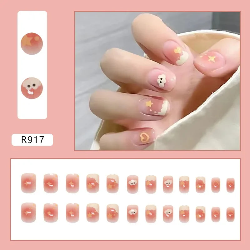 Platinum Maple Leaf Fake Nail with Jelly sticker Press on False Nails Wearable Round Head Oval Full Cover Nail Tips