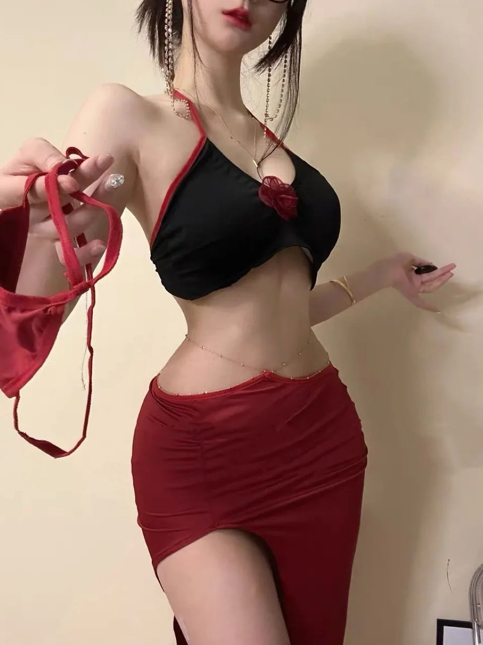 Red Rose Hanging Neck Top