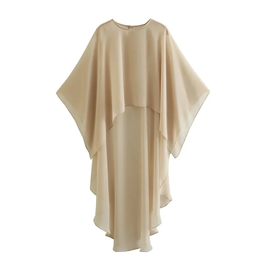 BWQ Summer New Women's Wear with Sunscreen Loose Round Neck Asymmetric Sheer Cloak Coat