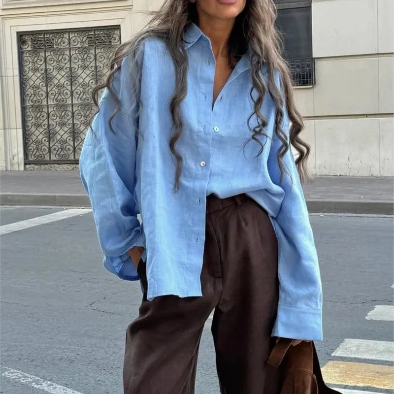 Ammug White Women's Shirt Long Sleeve Elegant Solid Blouse Woman Vintage Summer Loose Shirts for Women Basic Top Collar