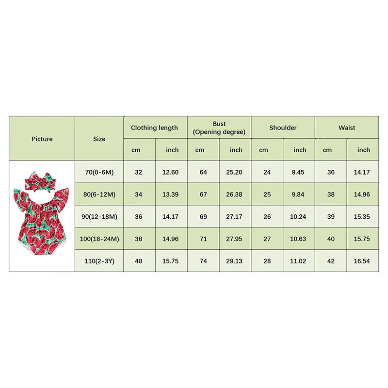 0-36months Newborn Girl Bodysuit Hairband Set Short Sleeve Watermelon Print Playsuits For Baby Girls Summer One_piece Rompers